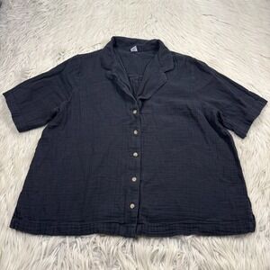 Old Navy Women's M Black Cotton Gauze SS Button Front Shirt Beach Canana Resort